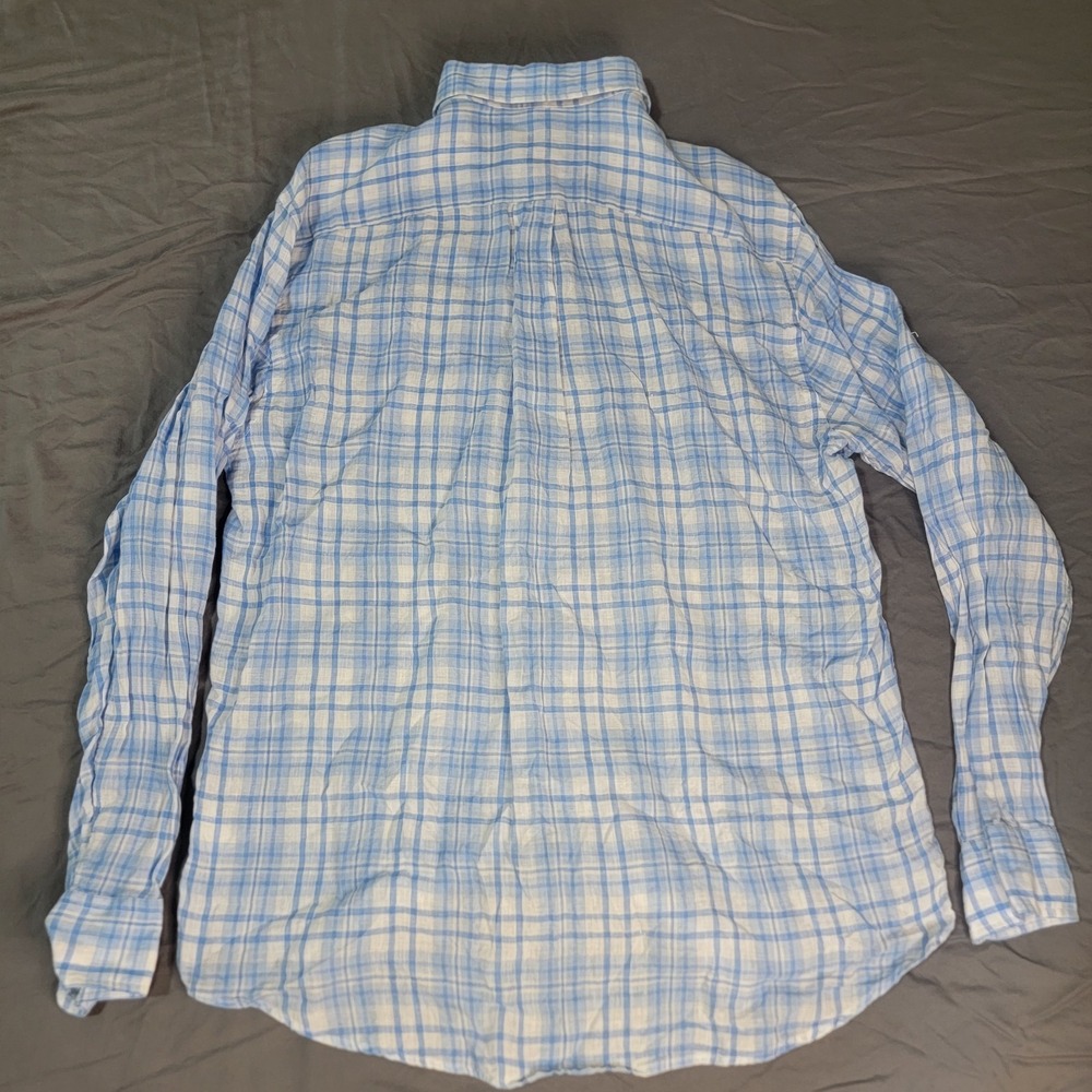 Vineyard Vines Linen Shirt Men's Size Large Blue Long Sleeve Button Up Plaid - Picture 3 of 5